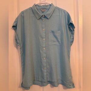 Orvis - Women’s Pale Blue Linen Button-Down Shirt. Size XL. Sleeveless, Pocket